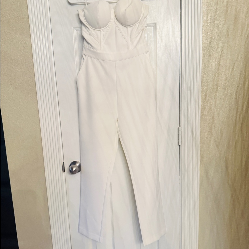 bebe Elegant White Strapless Jumpsuit